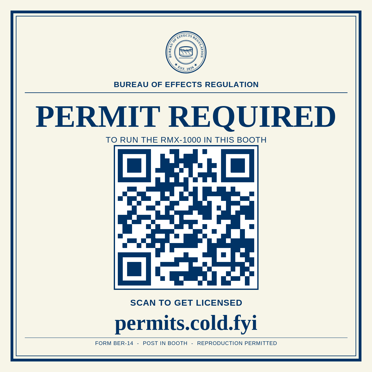 Bureau notice sticker, four inches square, large notice code