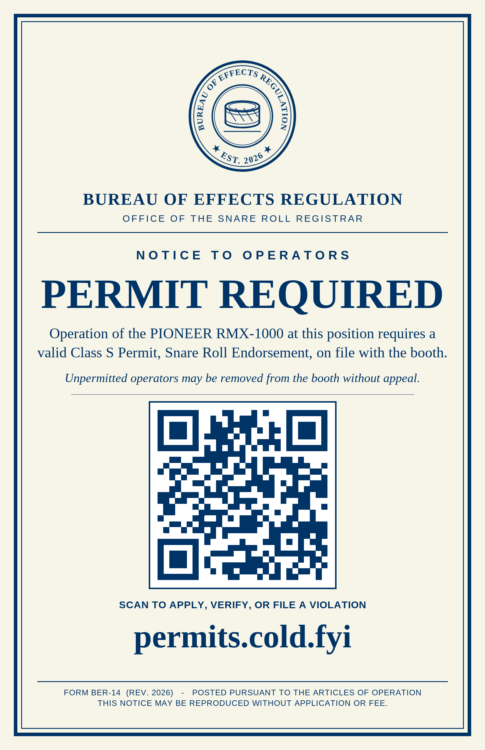 Bureau permit required poster, tabloid size, with notice code