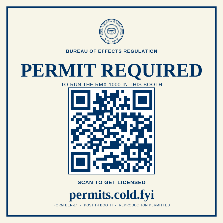 Bureau notice sticker, three inches square, large notice code